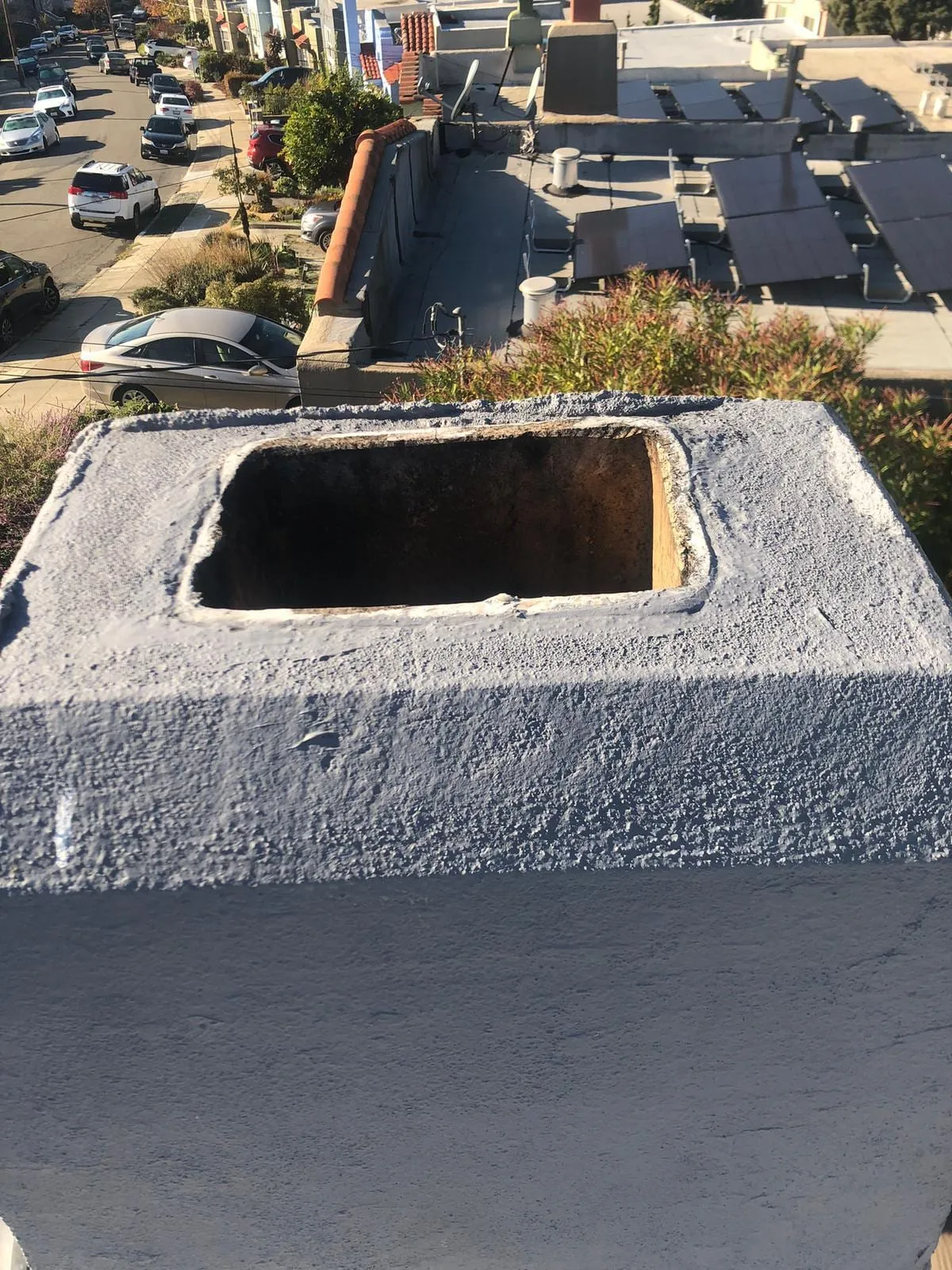 An open flue seen from above during an inspection